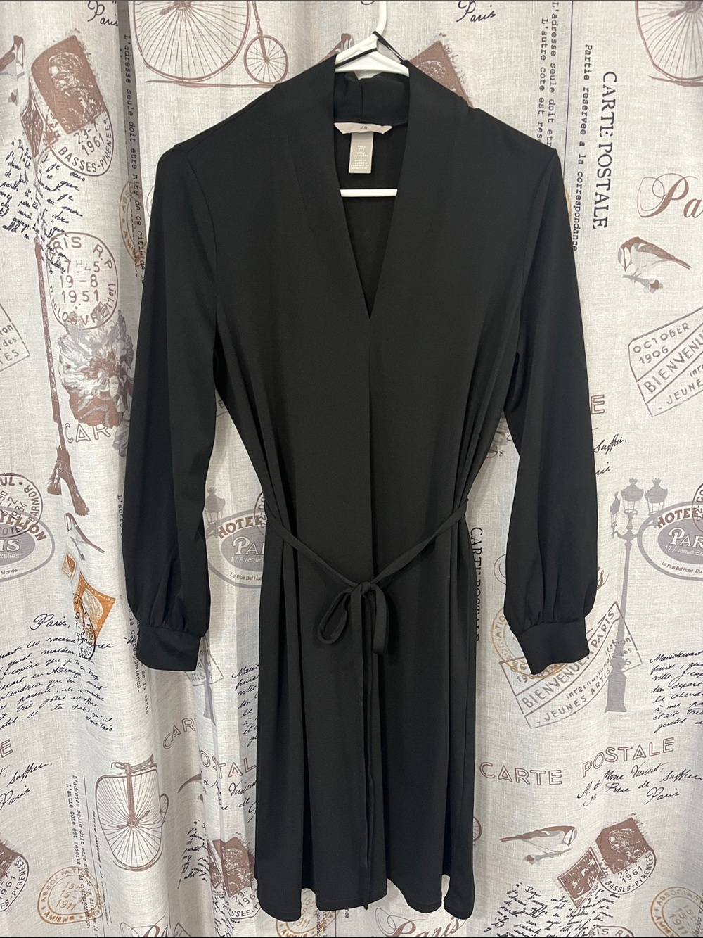 H&M Black Long-Sleeve Wrap Dress with Tie Waist